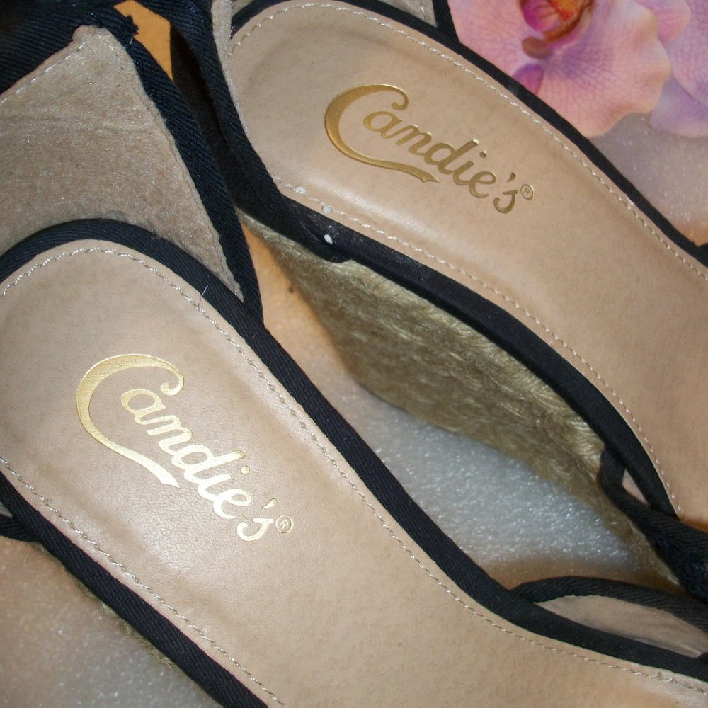 SOLD! CANDIE'S 9M Navy  Blue Espadrille Wedge Sandals 4.5" Heel NWOT - Picture 4 of 10